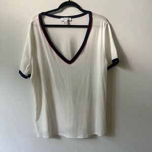 Forever 21 Women's White Pullover Ribbed V-Neck Short Sleeve Ringer Tee Size 3X